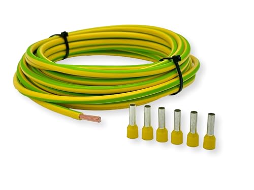 CusoTec Erdungskabel 6mm² Grün/Gelb mit 6 Aderendhülsen H07V-K Aderleitung Erdungsleitung flexibel feindrähtig (5-30m) (10 Meter) von CusoTec