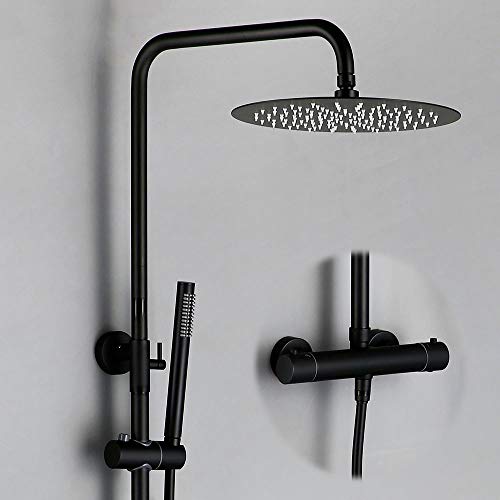 Badezimmer-Duschsystem, mattschwarzer Regenfall-Wasserhahn, Messing-Umstell-Mischbatterie-Set, tragbarer 8-12-Zoll-Duschkopf-Wandarm-Ventilsystem-Kit, 12 Zoll Badezimmer-Hardware ( Size : 10'' ) von Cusstally