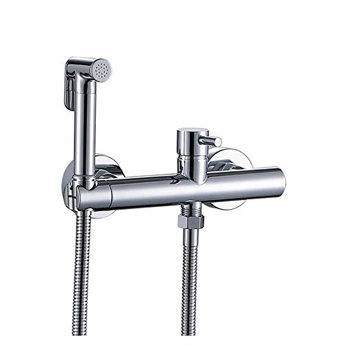 Bidet-Sprühset for das Badezimmer, mattschwarz und verchromt, Wand-Bidet-Wasserhahn aus massivem Messing for Heiß- und Kaltmischer, Chrom Badezimmer-Hardware (Color : Chrome) von Cusstally