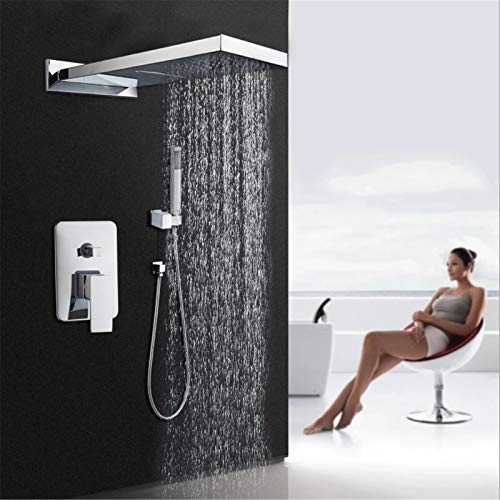 Cusstally Regendusche Set, Chrom & Vergoldetes Badezimmer Handbrause 2 Funktionen Duschmischer, Badezimmer Massivem Messing Wasserfall Duschkopf Wasserhahn,Gold Badezimmer-Hardware (Color : Chrome) von Cusstally