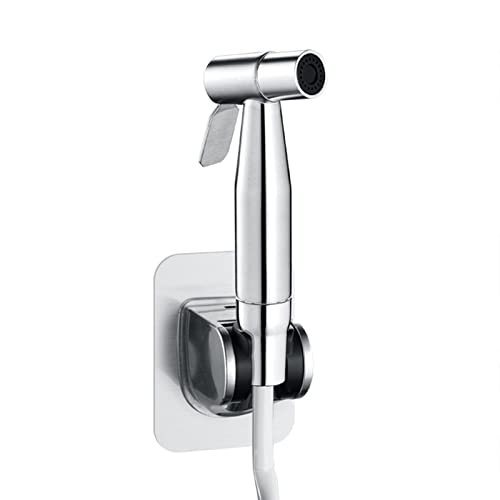 Hand-WC-Bidet-Sprühset-Kit WC-Badezimmer-Handbrause-Bidet-Sprühschlauchhalter mit Kopf 2 m Teleskopschlauchhalterung for WC-Balkon, Chrom Badezimmer-Hardware (Color : Brushed) von Cusstally