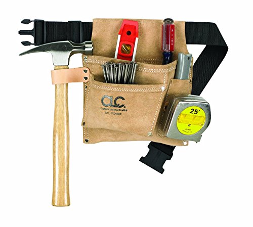 Custom Leathercraft IP489X Wildleder-Werkzeugtasche und Poly-Webgürtel, 3 Taschen, Hellbraun von Custom Leathercraft