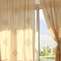 Beige Bestickter Vorhang, Rustikale Gehäkelte Patchworkfenstervorhänge Für Wohnzimmer, Fensterbehandlung von CustomCurtainsStudio