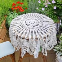 Weiße Runde Häkeldecke von CustomCurtainsStudio
