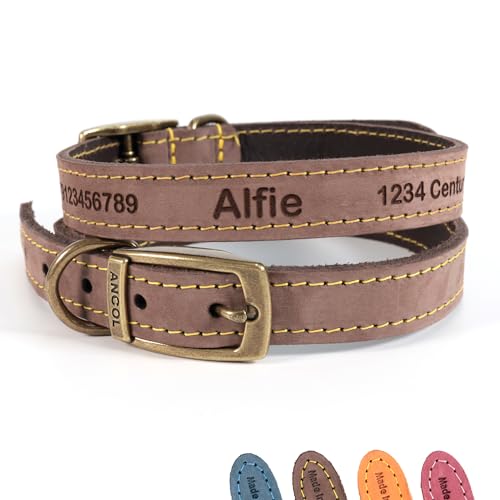 Personalisiertes Lederhalsband für Hund + optionale Leine | Lasergravur - Braun, Größe 2 von CustomDesign.Shop