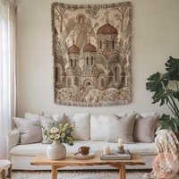 Angel & Cathedral Woven Blanket Or Pillow , Religious Home Decor Gift For Her, Him, Cozy Christian Bedding Slava von CustomGiftStudioND