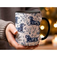 Blue Dachshund Dog Mug, 11Oz & 15Oz Coffee Cup, Doxie Lover Gift, Owner Present, Pet Cute Illustration Mug von CustomGiftStudioND