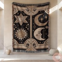 Celestial Wove Blanket Or Pillow, Astrology Blanket, Woven Throw, Starry Sky Moon Phase Dreamy Aesthetic Made in Usa von CustomGiftStudioND