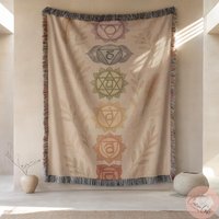 Chakra Meditation Woven Blanket Or Pillow, Yoga Throw, Blanket, Spiritual Calming Zen Personalized Gift von CustomGiftStudioND
