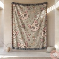 Cute Cat Moon Star Pattern Blanket Kawaii Face Throw Heart Design Cozy Lover Gift Celestial Theme Woven Cute Cat Moon Star Pattern Blanket Kawaii Face Throw Heart Design Cozy Lover Gift Celestial Theme Woven von CustomGiftStudioND