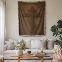 Eastern Orthodox Woven Blanket With Cross Design, Faith Gift, Religious Wall Throw, Made in Usa, Church Acce von CustomGiftStudioND