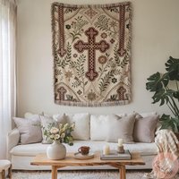 Elegant Cross Woven Blanket, Floral Christian Throw, Religious Faith Gift, Decorative Made in Usa, Art Blanket von CustomGiftStudioND