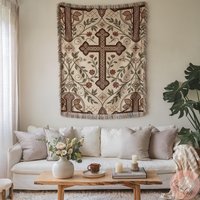 Elegant Woven Blanket Or Pillow , Cross Design Throw, Religious Church Decor, Faith Gift Made in Usa, Christian Decor von CustomGiftStudioND