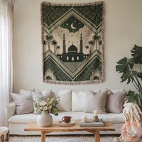 Islamic Art Woven Blanket & Pillow, Mosque Crescent Moon Gift For Her, Him, Eid Mubarak, Ramadan Decoration, Gift Islamic Art Woven Blanket & Pillow, Mosque Crescent Moon Gift For Her, Him, Eid Mubarak, Ramadan Decoration, Gift von CustomGiftStudioND