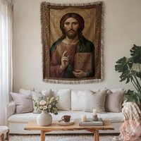 Jesus Christ Icon Woven Blanket Or Pillow, Religious Art Custom Christian Gift, Orthodox Iconography Homedecor, Gift Idea von CustomGiftStudioND