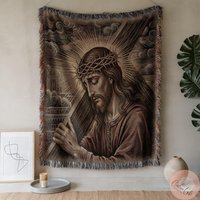 Jesus Christ Woven Blanket, Christian Home Decor Gift, Religious Gifts, Passion Of Throw Carrying The Cross Gift von CustomGiftStudioND