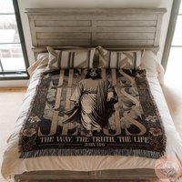 Jesus Christ Woven Blanket, Christian Religious The Way Truth Life Home Decor Gift, Bible Verse Throw von CustomGiftStudioND