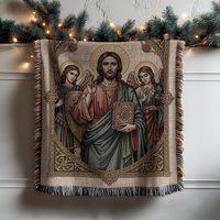 Jesus Christ Woven Blanket, Religious Christian Art Angelic Decor, Portrait Holy Blanket Gifts, Gift For Believers von CustomGiftStudioND