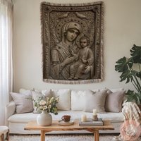 Madonna & Child Woven Blanket Pillow, Byzantine Art Throw Or Pillow Virgin Mary, Orthodox Icons, Greek Wall Art von CustomGiftStudioND