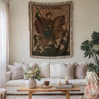 Orthodox Icon Woven Blanket Of Saint George Slaying The Dragon, Serbian Slava Gift, Eastern Christian Home Decor von CustomGiftStudioND