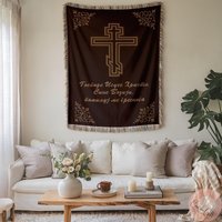 Orthodox Prayer Cross Woven Blanket, Christian Art Pillow Gift, Slava Gift Idea, Decorative Spiritual Church Blanket von CustomGiftStudioND