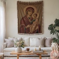 Orthodox Virgin Mary Blanket Or Pillow, Religious Woven Gifts, Made in Usa, Presveta Bogorodica Icon Gift, Slava Gift von CustomGiftStudioND