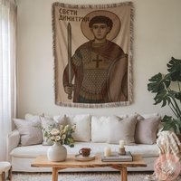 Orthodox Woven Blanket Icon Of Saint Demetrius | Military Serbian Slava Gift Eastern Christian Religious Art, Orthodox Icons von CustomGiftStudioND