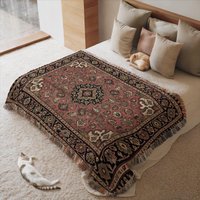 Persian Rug Woven Blanket With Floral Pattern, Decorative Tapestry Throw, Boho Bedroom Bedspread, Cozy Ethnic Accent Coverlet von CustomGiftStudioND