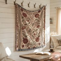 Rustic Floral Woven Blankets Botanical Pillow Throw Cottagecore Decor Garden Romantic Gift Personalized Heirloom Quality Gifts von CustomGiftStudioND