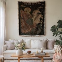 Saint Elijah Orthodox Icon Woven Blanket | Fiery Chariot Of Sveti Ilija Serbian Slava Gift, Eastern Christian Art von CustomGiftStudioND