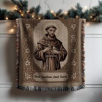 Saint Francis Custom Woven Blanket, Catholic Gift, Personalized Religious Franciscan Image, Blanket Gift St von CustomGiftStudioND