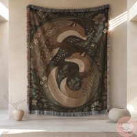 Sleeping Foxes Woven Blanket Or Pillow Floral Fox Art Woodlor Animal Home Decor Cute Design Unique Gift For Her Him Ying Yang Gift von CustomGiftStudioND