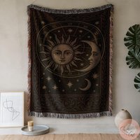 Solar Eclipse Woven Blanket, Whimsigoth Celestial Throw, Gothic Sun Witchy Astrology Decor, Mystical Cozy Home Accent Gift For Her von CustomGiftStudioND