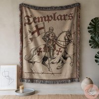 Templar Knight Woven Blanket, Crusader Horse Medieval Art Religious Christian Throw Gift Idea von CustomGiftStudioND