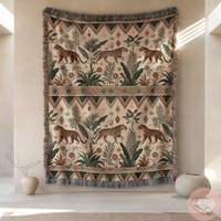 Tiger Leopard Woven Blanket, Exotic Jungle Pillow, Tapestry Throw, Made in Usa, Gift For Couple, Personalized Unique Design von CustomGiftStudioND