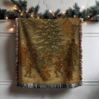 Vintage Christmas Tree Woven Blanket Nostalgic Holiday Scene Rustic Winter Throw Cozy Cabin Decor Seasonal Accent Gift von CustomGiftStudioND
