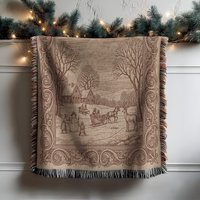 Vintage Christmas Woven Blanket, Winter Scene With Deer Sleigh Ride, Rustic Cabin Throw, Holiday Home Decoration, Cozy Family Blanket von CustomGiftStudioND