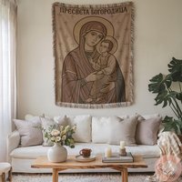 Virgin Mary Art Woven Blanket, Child Jesus Iconography Throw, Bogorodica Pillow, Christian Faith Decor, Religious Icon Art, Gift von CustomGiftStudioND
