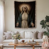 Virgin Mary Woven Blanket & Pillow, Religious Art, Catholic Gift, Custom Tapestr, Woven Blanket, Homedecor von CustomGiftStudioND