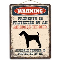 Airedale Terrier Metallschild, Lustiges Warnschild Hund, Rustikales Retro Verwittertes Distressed Plaque, Geschenkidee von CustomIslandGifts