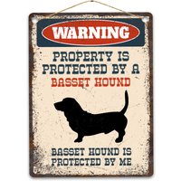 Basset Hound Metallschild, Lustiges Warnschild Hund, Rustikale Retro Verwitterte Distressed Plaque, Geschenkidee von CustomIslandGifts