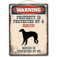 Borzoi Metallschild, Lustiges Warnschild Hund, Rustikales Retro Verwittertes Distressed Schild, Geschenkidee von CustomIslandGifts