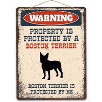 Boston Terrier Metallschild, Lustiges Warnschild Hund, Rustikale Retro Verwitterte Distressed Plaque, Geschenkidee von CustomIslandGifts