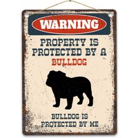 Bulldogge Metallschild, Lustige Warnschild Hund, Rustikale Retro Verwitterte Distressed Plaque, Geschenkidee von CustomIslandGifts