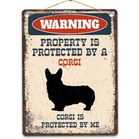 Corgis Metallschild, Lustiges Warnschild Hund, Rustikales Retro Verwittertes Distressed Schild, Geschenke von CustomIslandGifts