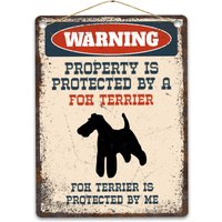 Fox Terrier Metallschild, Lustiges Warnschild Hund, Rustikale Retro Verwitterte Distressed Plakette, Geschenkidee von CustomIslandGifts