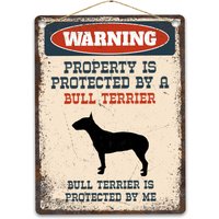 stier Terrier Metallschild, Lustiges Warnschild Hund, Rustikale Retro Verwitterte Distressed Plakette, Geschenkidee von CustomIslandGifts