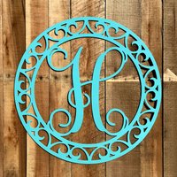 22 "Berollter Kreis-Metallmonogramm-Türhänger, Metallwandkunst von CustomMetalWorx