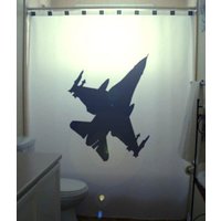 Kampfjet F16 Duschvorhang, Militärflugzeug Badezimmer Dekor, Stealth Bomber. Extra Langer Stoff in 84 Und 96 Zoll Als Sonderanfertigung Erhältlich von CustomShowerCurtains