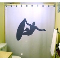 Surfing Surfer Duschvorhang, Surfbrett Badezimmer Dekor. Extra Lange Gewebeduschvorhänge 84 90 96 Zoll, Benutzerdefinierte Standgröße 36 54 78 von CustomShowerCurtains
